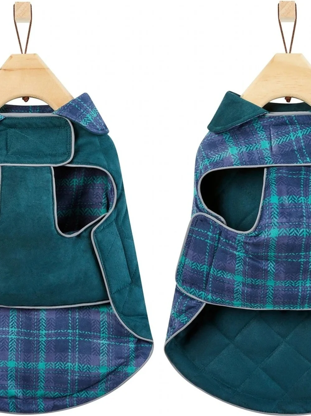 Plaid Dog Coat in Navy & Green - Pet Jacket